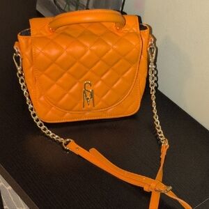 Orange Quilted Handbag with Chain Strap